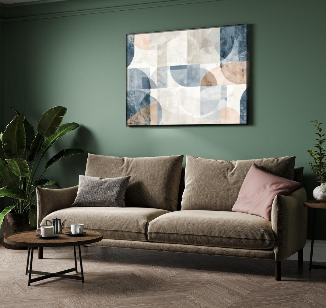 Azure Flow – Modern Mid-Century Geometric Abstract Wall Art Print 2 : 3 Horizontal Premium Wall Art Canvas by MeriDeewar