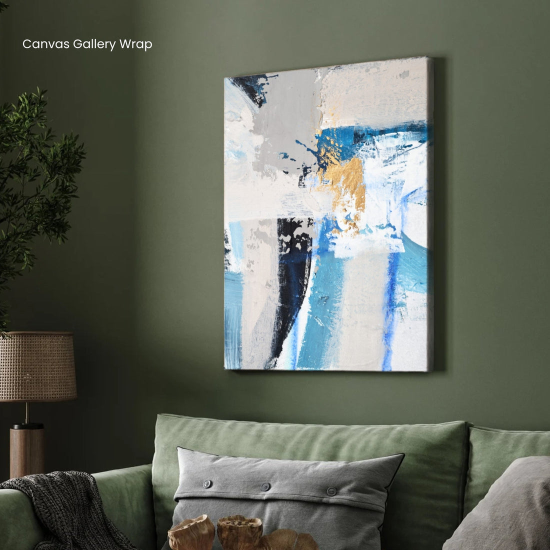 Azure Silence – Abstract Blue & Gold Wall Art 2 : 3 Vertical Premium Wall Art Canvas by MeriDeewar