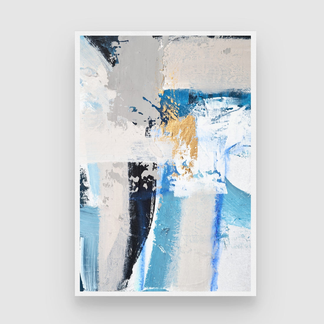 Azure Silence – Abstract Blue & Gold Wall Art 2 : 3 Vertical Premium Wall Art Canvas by MeriDeewar