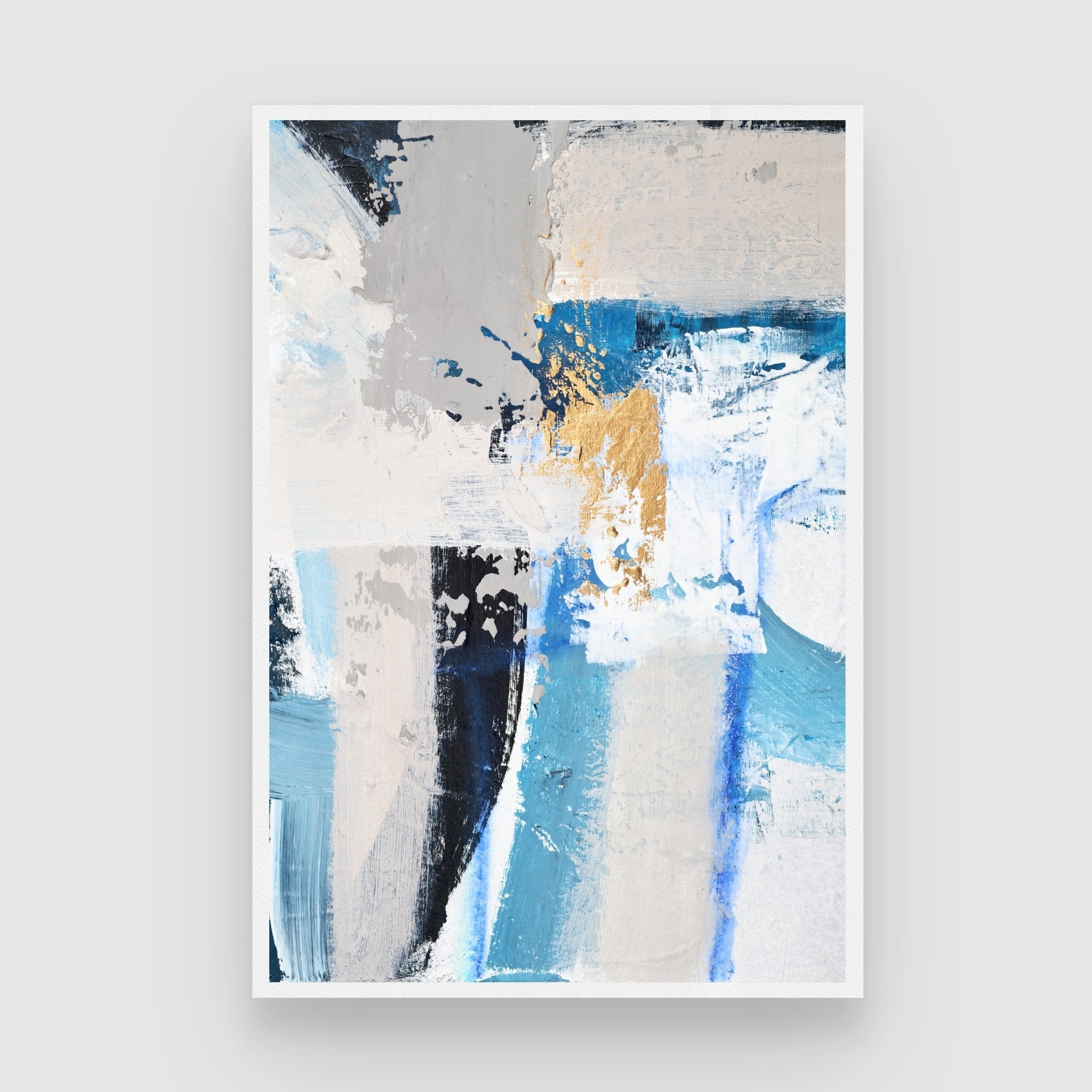 Azure Silence – Abstract Blue & Gold Wall Art 2 : 3 Vertical Premium Wall Art Canvas by MeriDeewar