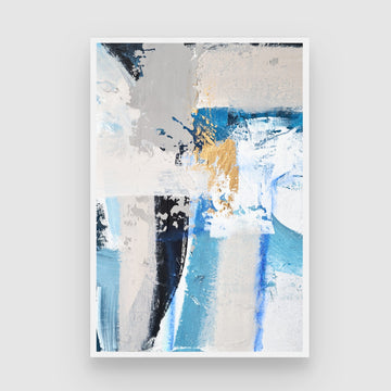 Azure Silence – Abstract Blue & Gold Wall Art 2 : 3 Vertical Premium Wall Art Canvas by MeriDeewar