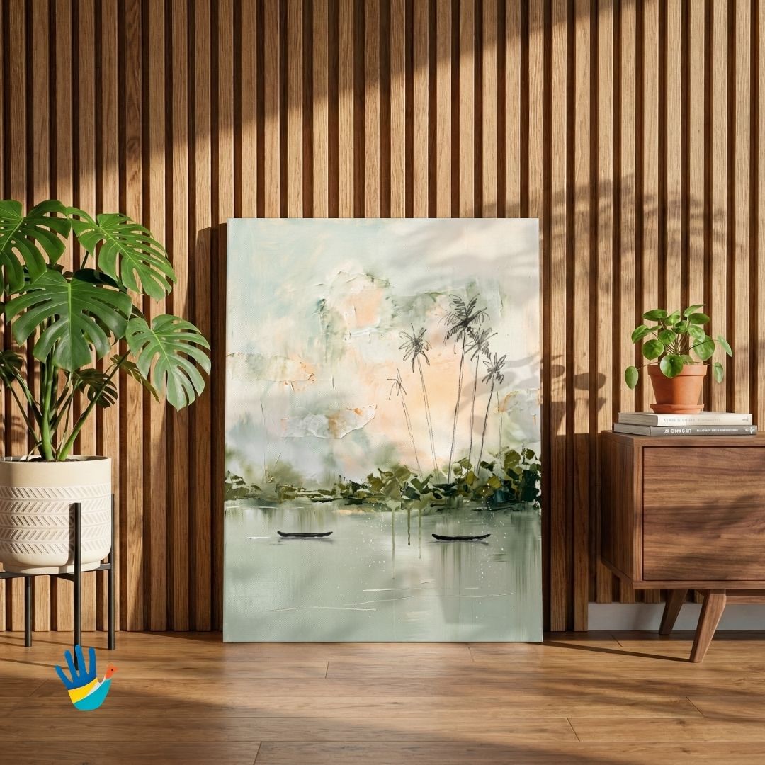 Backwater Morning | Abstract Kerala Wall Art 3 : 4 Vertical Premium Wall Art Canvas by MeriDeewar