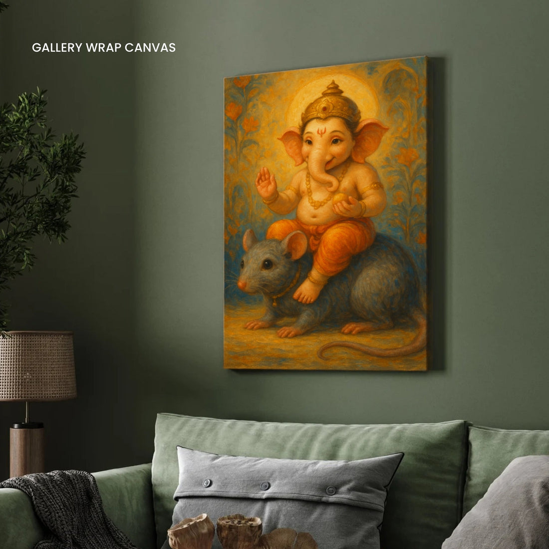 Bal Ganesha Wall Art – Child Lord Ganesha with Mouse Premium Wall Art Canvas by MeriDeewar
