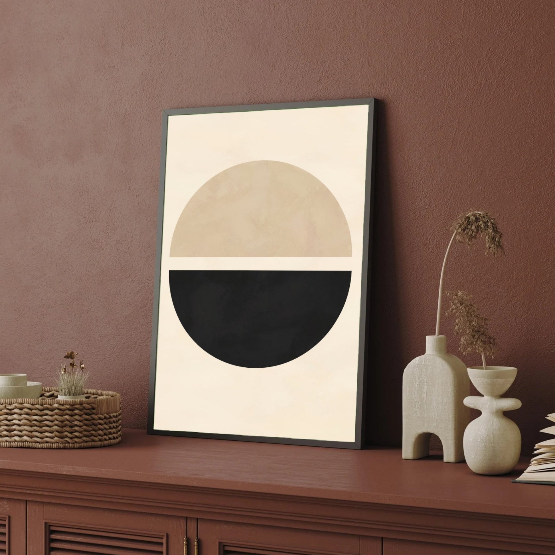 Balanced Horizon – Minimal Geometric Abstract Wall Art | Modern Home Decor 2 : 3 Vertical Premium Wall Art Canvas by MeriDeewar