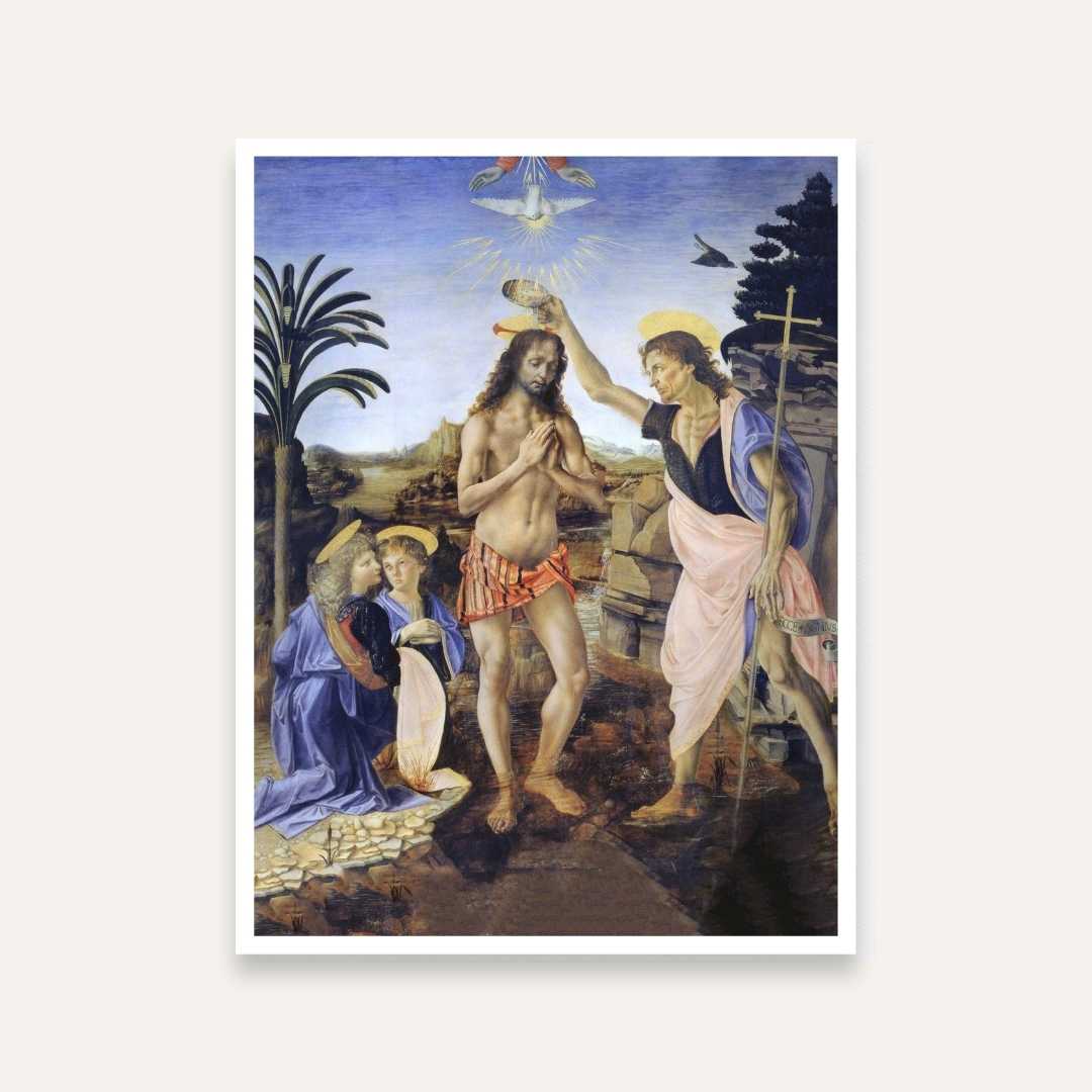 Baptism of Christ Painting for Living Room | Da Vinci Renaissance Wall Art | MeriDeewar 3 : 4 Vertical Premium Wall Art Canvas by MeriDeewar