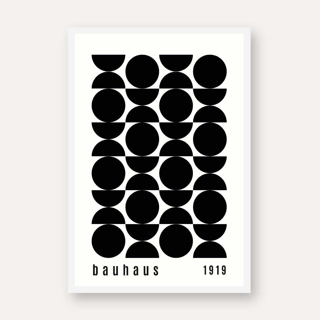 Bauhaus "1919" Alternating Circles & Geometric Semi-Circle Grid Poster | Vertical High-Contrast White Framed Wall Art 2 : 3 Vertical Premium Wall Art Canvas by MeriDeewar