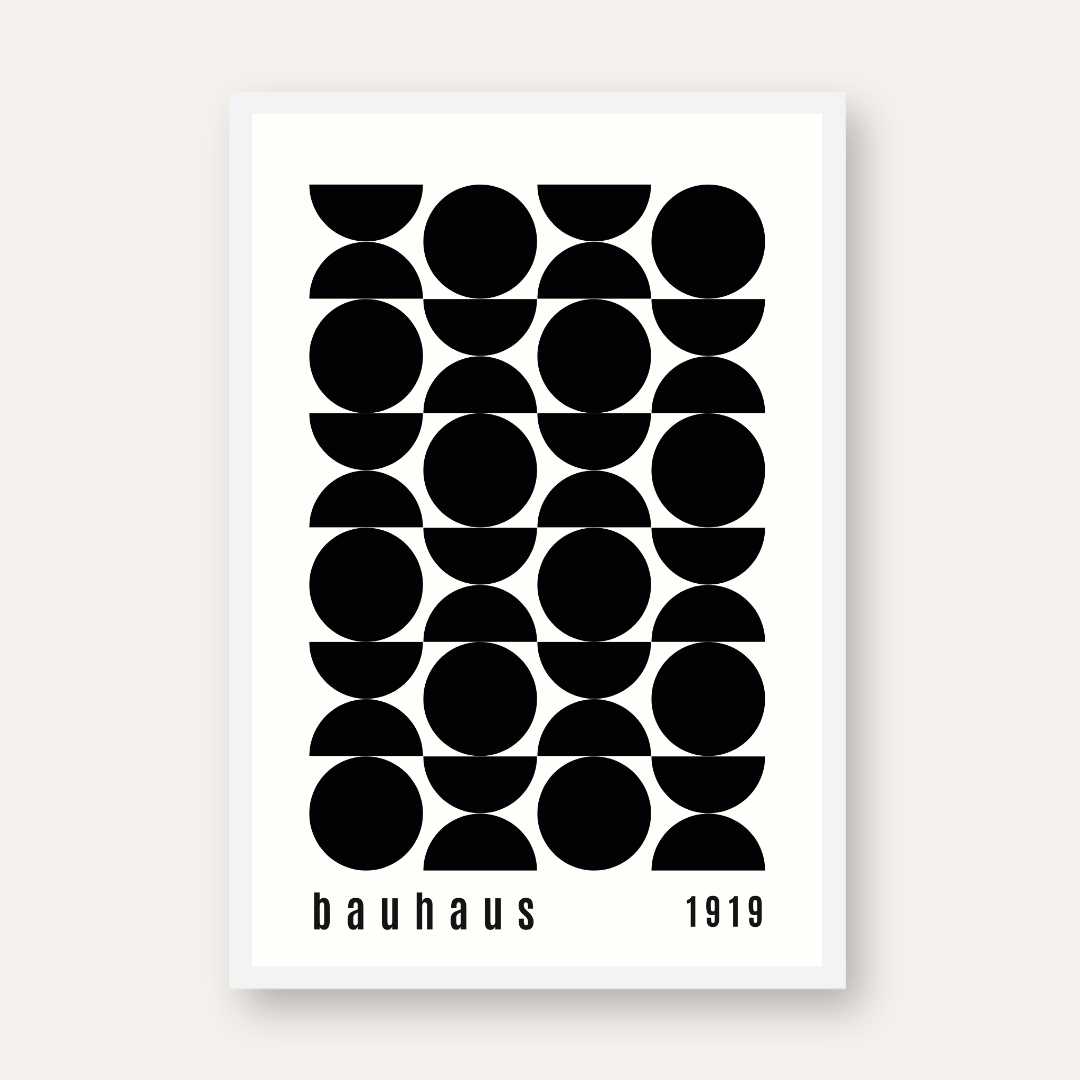 Bauhaus "1919" Alternating Circles & Geometric Semi-Circle Grid Poster | Vertical High-Contrast White Framed Wall Art 2 : 3 Vertical Premium Wall Art Canvas by MeriDeewar
