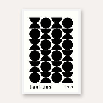 Bauhaus "1919" Alternating Circles & Geometric Semi-Circle Grid Poster | Vertical High-Contrast White Framed Wall Art 2 : 3 Vertical Premium Wall Art Canvas by MeriDeewar
