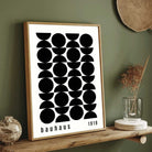 Bauhaus "1919" Alternating Circles & Geometric Semi-Circle Grid Poster | Vertical High-Contrast White Framed Wall Art 2 : 3 Vertical Premium Wall Art Canvas by MeriDeewar