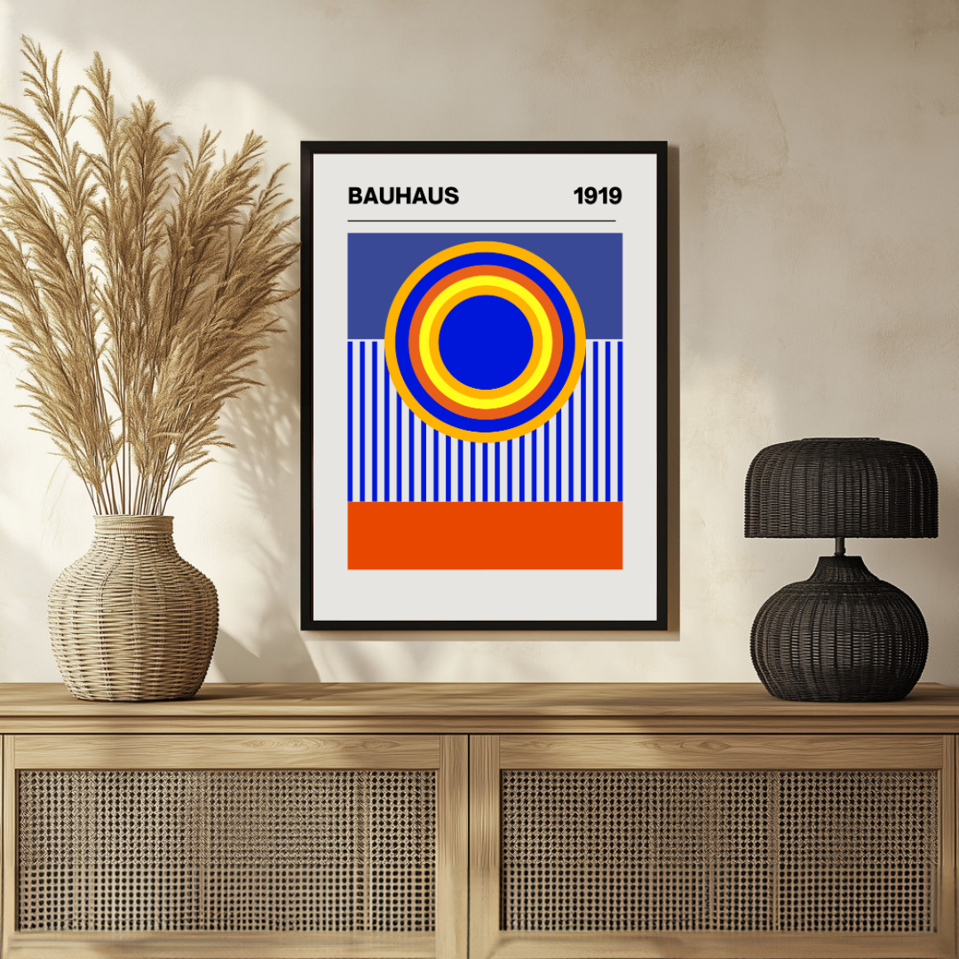 Bauhaus 1919 Concentric Circles Exhibition Poster | Retro Minimalist Framed Print 2 : 3 Vertical Premium Wall Art Canvas by MeriDeewar