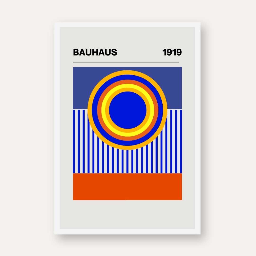 Bauhaus 1919 Concentric Circles Exhibition Poster | Retro Minimalist Framed Print 2 : 3 Vertical Premium Wall Art Canvas by MeriDeewar