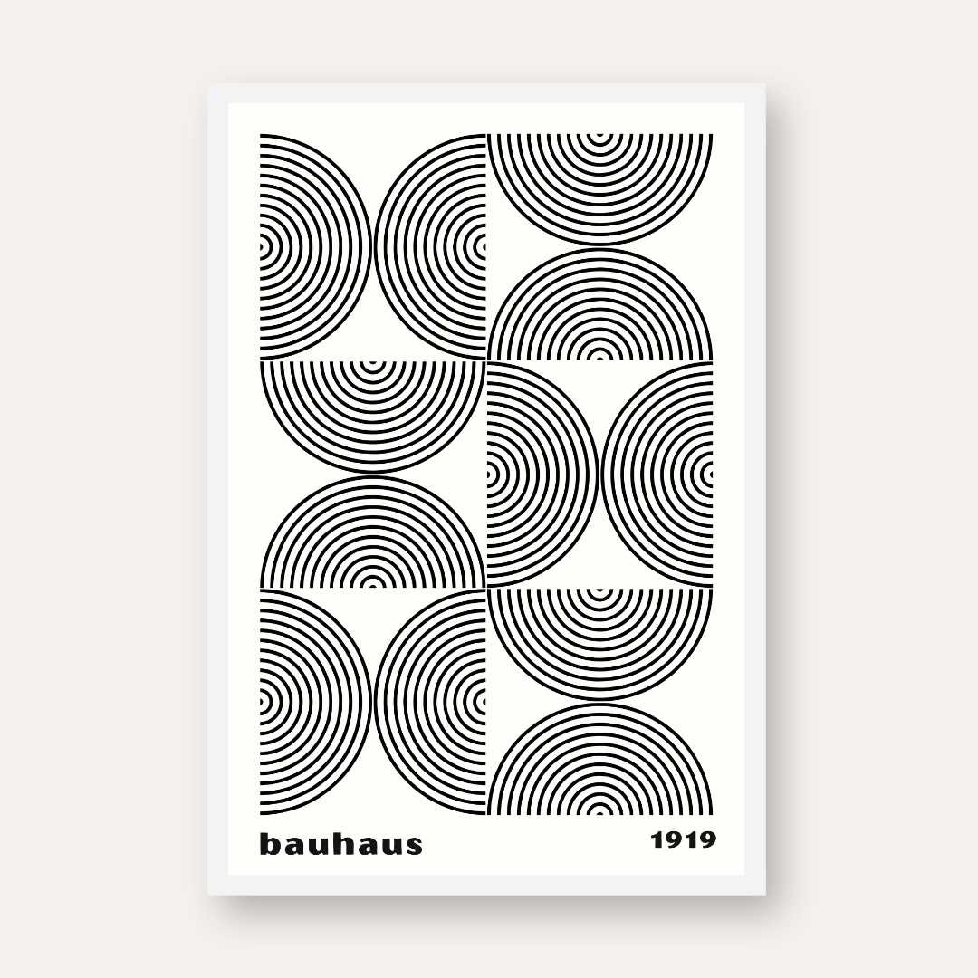 Bauhaus 1919 Geometric Concentric Semi-Circle Arch Pattern Poster | Vertical High-Contrast White Framed Wall Art 2 : 3 Vertical Premium Wall Art Canvas by MeriDeewar
