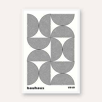 Bauhaus 1919 Geometric Concentric Semi-Circle Arch Pattern Poster | Vertical High-Contrast White Framed Wall Art 2 : 3 Vertical Premium Wall Art Canvas by MeriDeewar