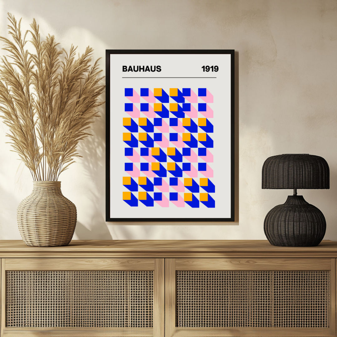 Bauhaus 1919 Geometric Cubes Exhibition Poster | Retro Minimalist Framed Print 2 : 3 Vertical Premium Wall Art Canvas by MeriDeewar
