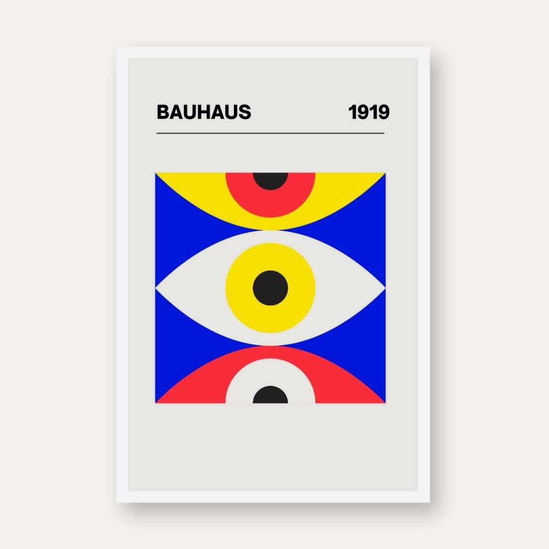 Bauhaus 1919 Geometric Eyes Exhibition Poster | Retro Minimalist Framed Print 2 : 3 Vertical Premium Wall Art Canvas by MeriDeewar
