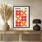 Bauhaus 1919 Geometric Floral Poster | Retro Red & Yellow Framed Print 2 : 3 Vertical Premium Wall Art Canvas by MeriDeewar