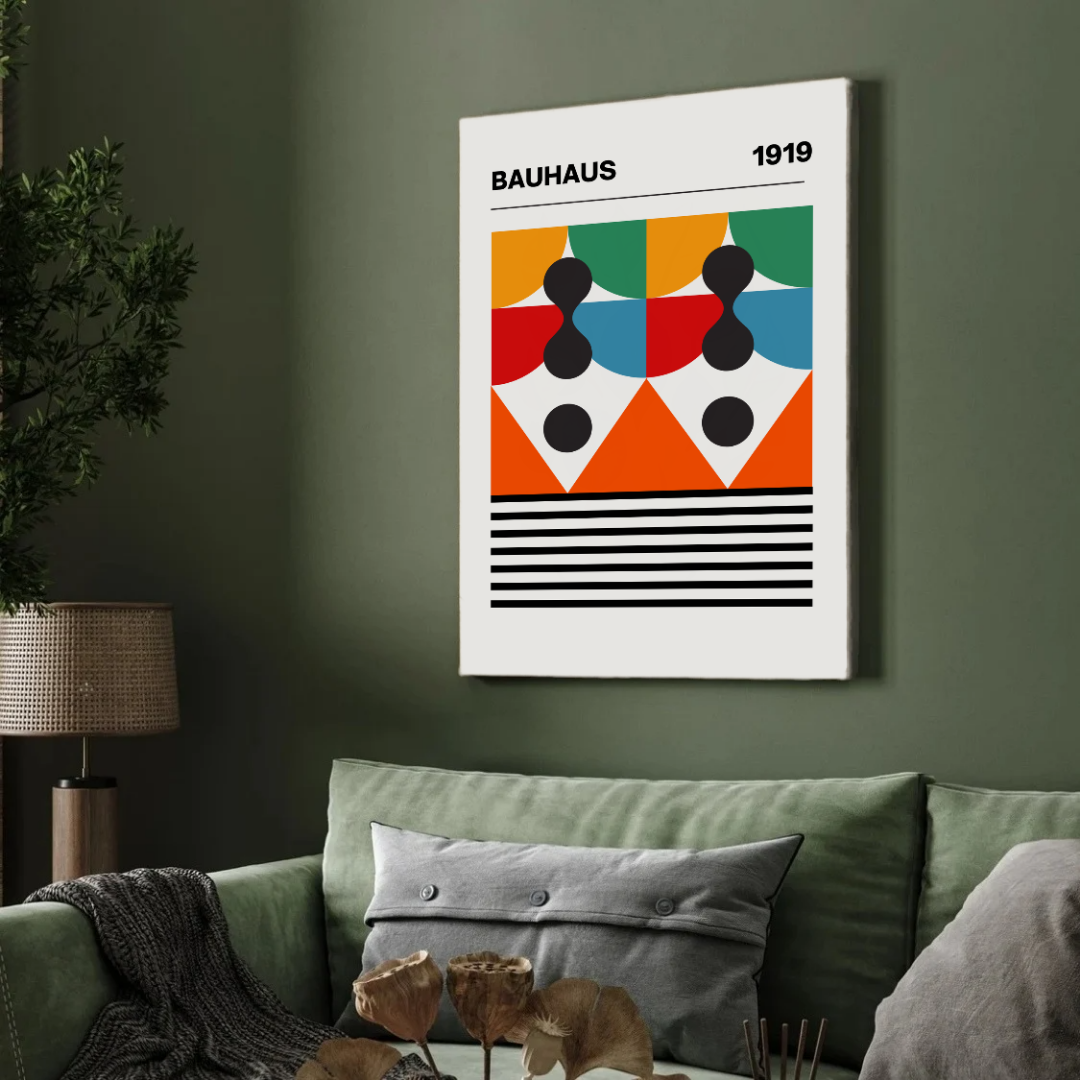 Bauhaus 1919 Geometric Minimalist Exhibition Poster | Retro Minimalist Framed Print 2 : 3 Vertical Premium Wall Art Canvas by MeriDeewar