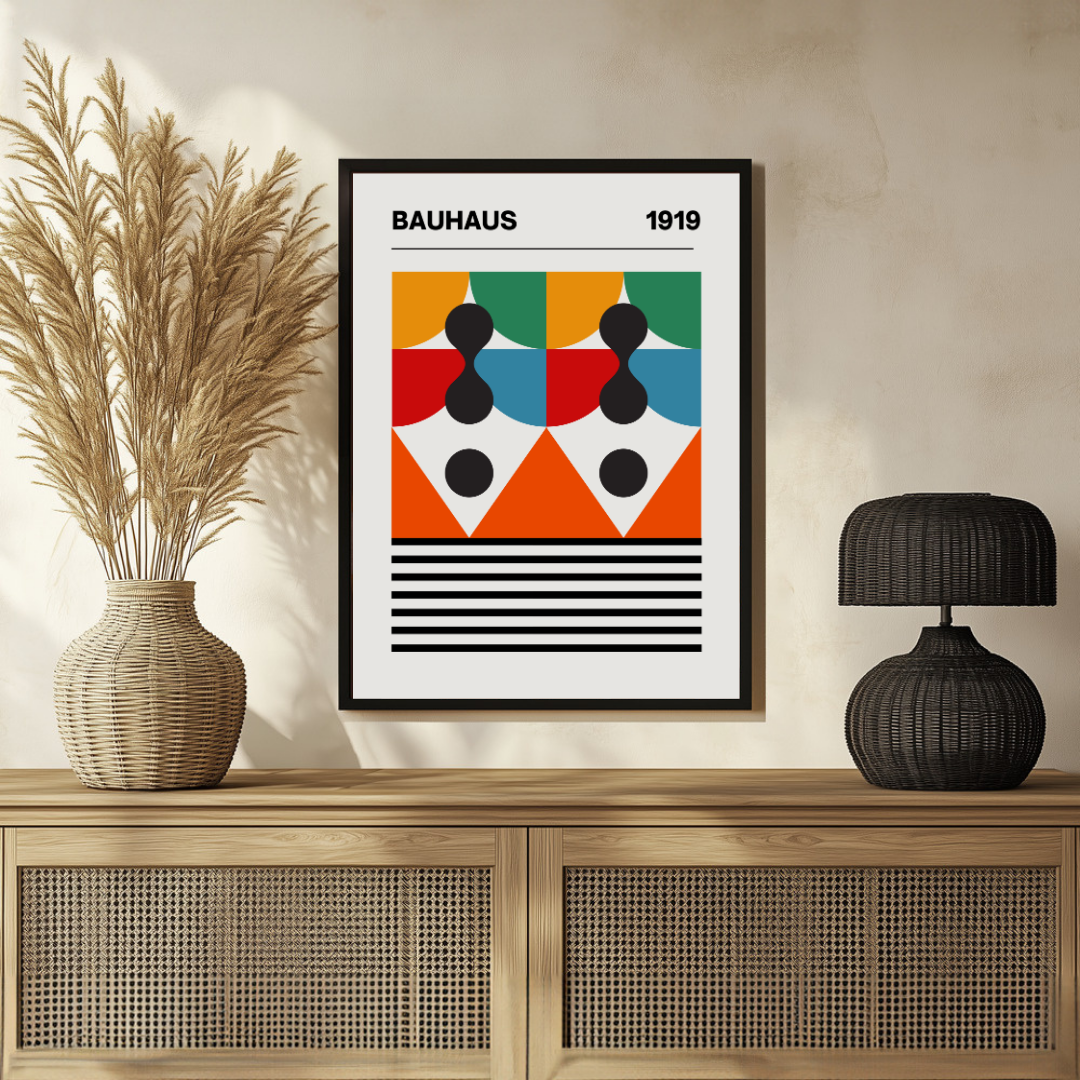 Bauhaus 1919 Geometric Minimalist Exhibition Poster | Retro Minimalist Framed Print 2 : 3 Vertical Premium Wall Art Canvas by MeriDeewar