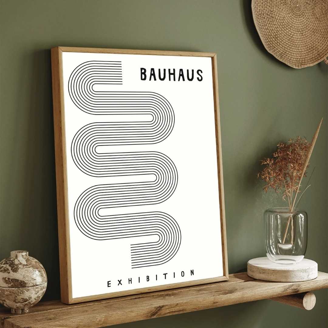 Bauhaus "1919" Minimalist Kinetic S-Curve and Semi-Circle Poster | Vertical High-Contrast White Framed Wall Art (Copy) 2 : 3 Vertical Premium Wall Art Canvas by MeriDeewar