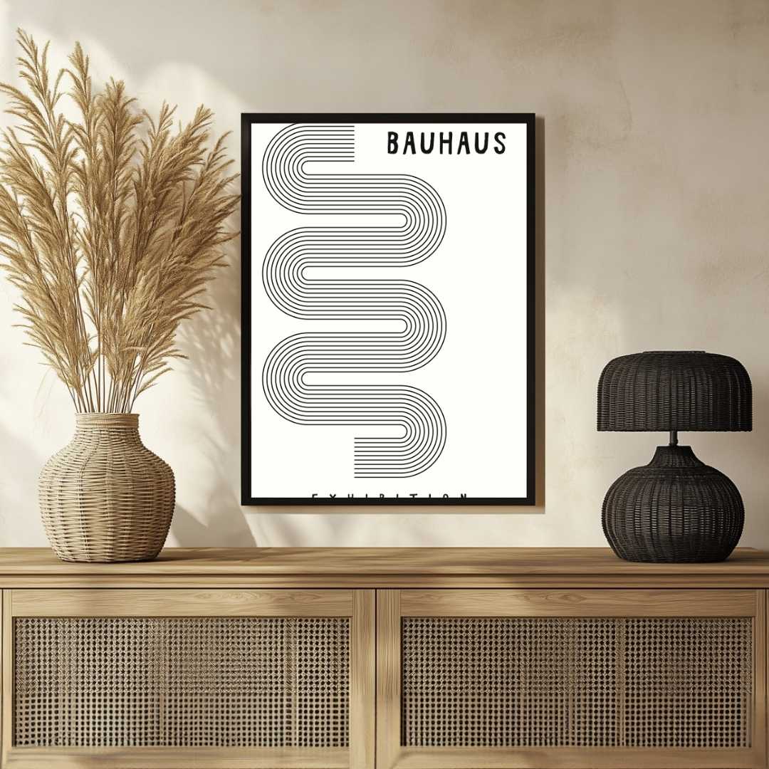 Bauhaus "1919" Minimalist Kinetic S-Curve and Semi-Circle Poster | Vertical High-Contrast White Framed Wall Art (Copy) 2 : 3 Vertical Premium Wall Art Canvas by MeriDeewar