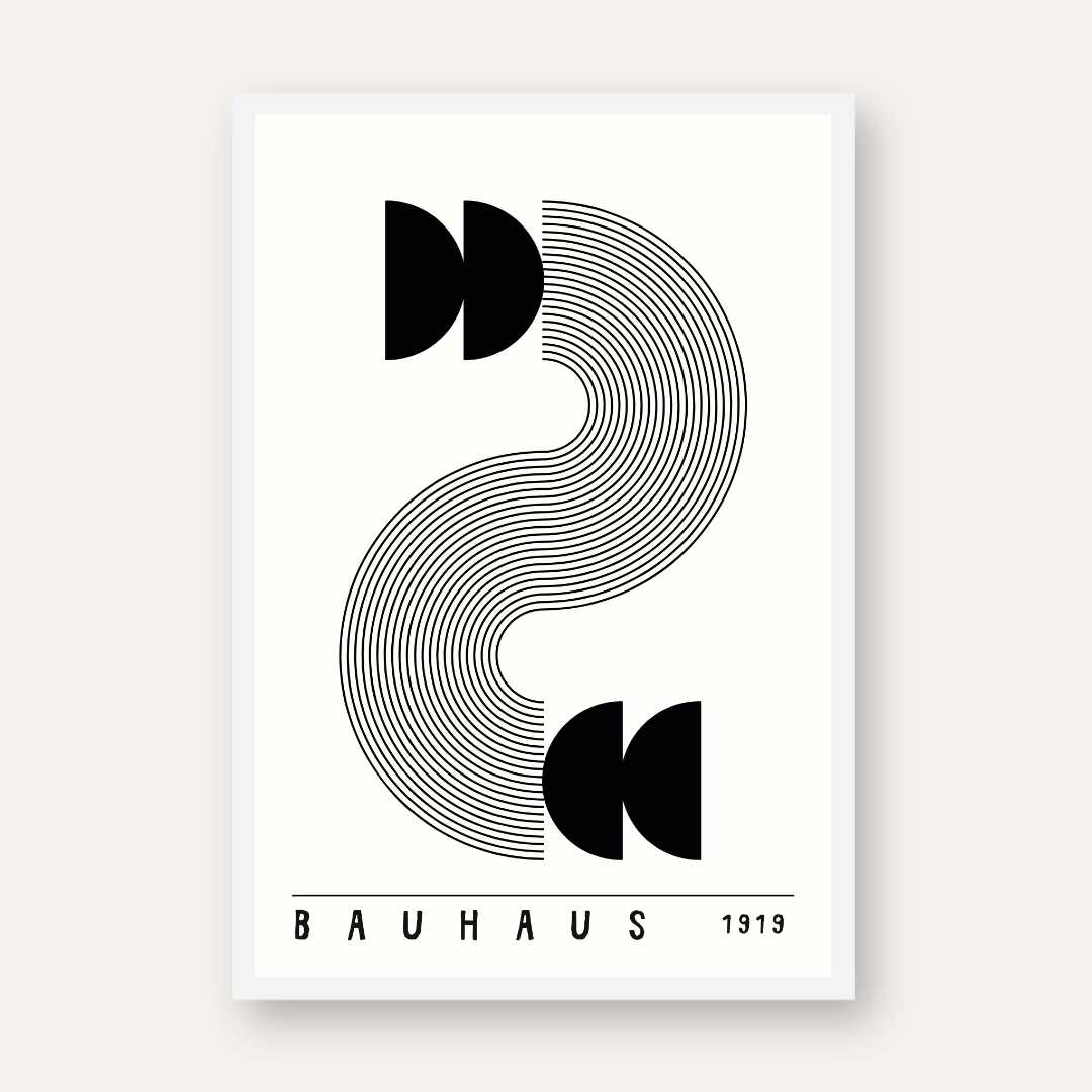 Bauhaus "1919" Minimalist Kinetic S-Curve and Semi-Circle Poster | Vertical High-Contrast White Framed Wall Art 2 : 3 Vertical Premium Wall Art Canvas by MeriDeewar