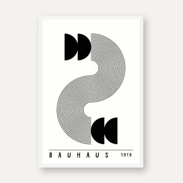 Bauhaus "1919" Minimalist Kinetic S-Curve and Semi-Circle Poster | Vertical High-Contrast White Framed Wall Art 2 : 3 Vertical Premium Wall Art Canvas by MeriDeewar