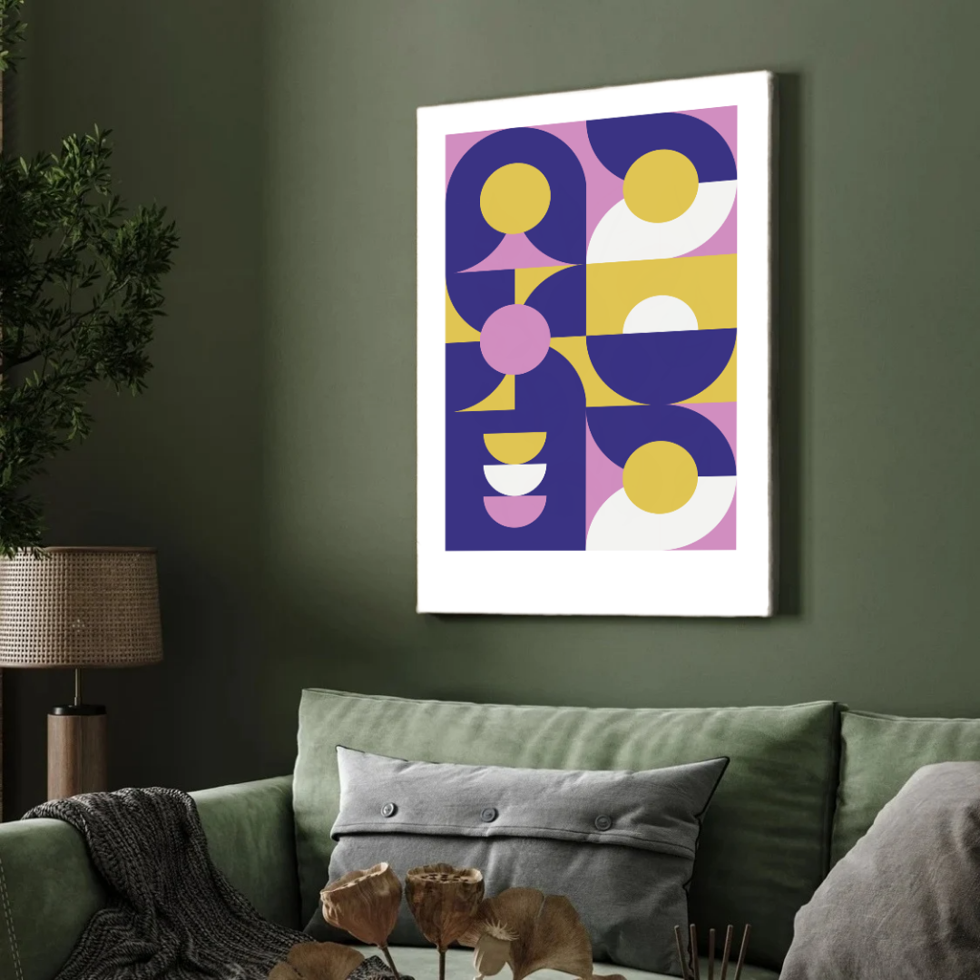 Bauhaus Abstract Geometric Indigo & Lavender Wall Art | Retro Modern Framed Print 2 : 3 Vertical Premium Wall Art Canvas by MeriDeewar