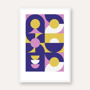 Bauhaus Abstract Geometric Indigo & Lavender Wall Art | Retro Modern Framed Print 2 : 3 Vertical Premium Wall Art Canvas by MeriDeewar
