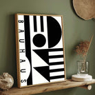 Bauhaus Abstract Geometric Shapes Totem Poster | Vertical High-Contrast White Framed Wall Art 2 : 3 Vertical Premium Wall Art Canvas by MeriDeewar