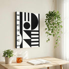 Bauhaus Abstract Geometric Shapes Totem Poster | Vertical High-Contrast White Framed Wall Art 2 : 3 Vertical Premium Wall Art Canvas by MeriDeewar