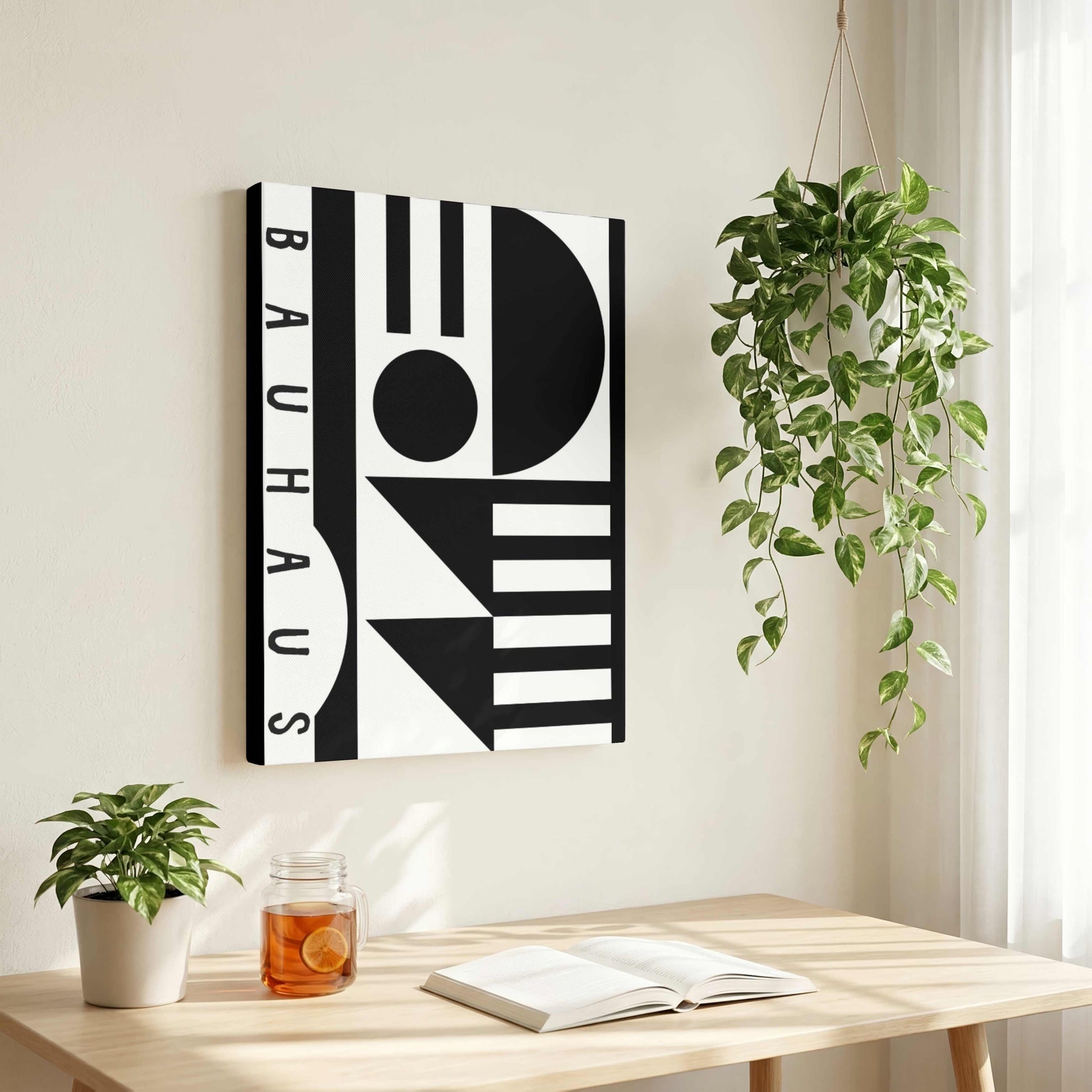 Bauhaus Abstract Geometric Shapes Totem Poster | Vertical High-Contrast White Framed Wall Art 2 : 3 Vertical Premium Wall Art Canvas by MeriDeewar