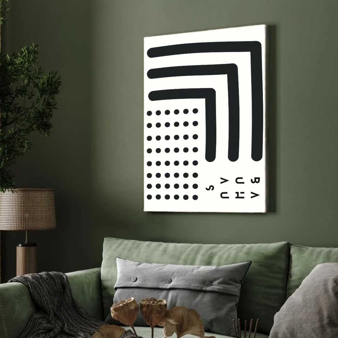 Bauhaus Abstract Minimalist L-Shaped Bars and Polka Dot Grid Poster | Vertical White Framed Wall Art 2 : 3 Vertical Premium Wall Art Canvas by MeriDeewar