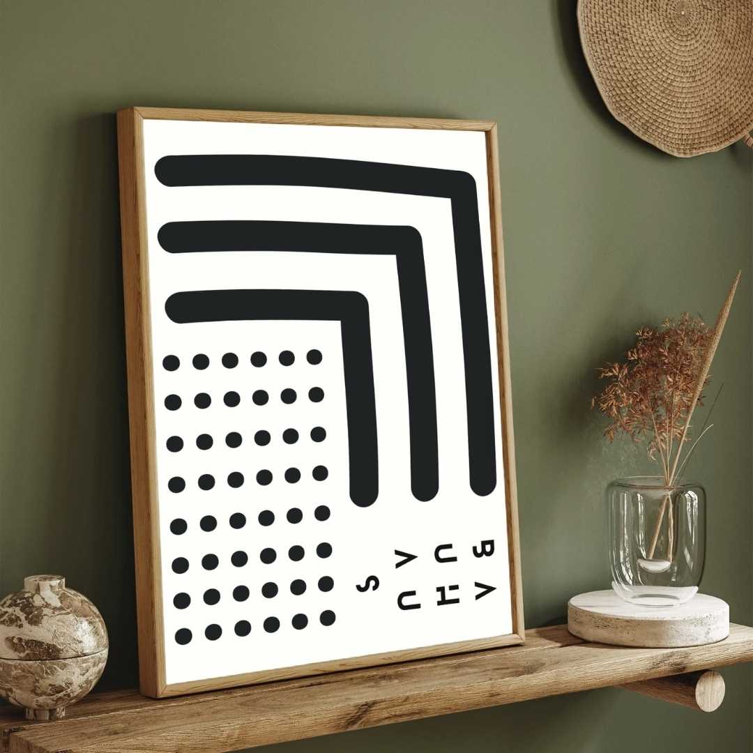 Bauhaus Abstract Minimalist L-Shaped Bars and Polka Dot Grid Poster | Vertical White Framed Wall Art 2 : 3 Vertical Premium Wall Art Canvas by MeriDeewar
