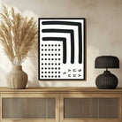 Bauhaus Abstract Minimalist L-Shaped Bars and Polka Dot Grid Poster | Vertical White Framed Wall Art 2 : 3 Vertical Premium Wall Art Canvas by MeriDeewar