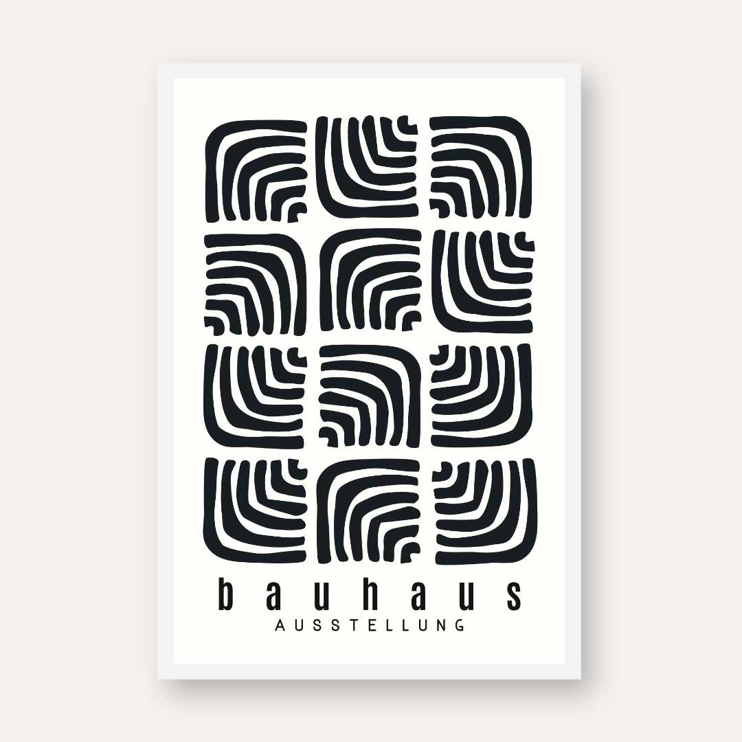 Bauhaus Abstract Organic Labyrinth Blocks Poster | Vertical White Framed Wall Art 2 : 3 Vertical Premium Wall Art Canvas by MeriDeewar