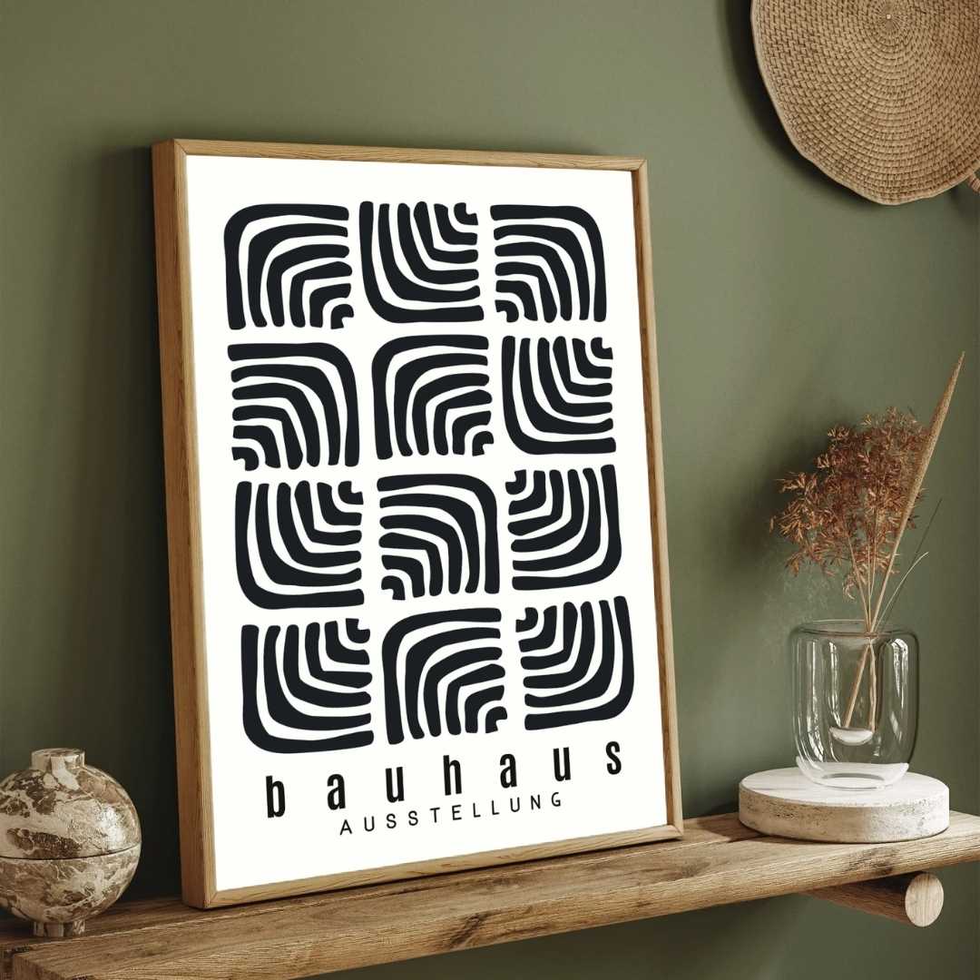 Bauhaus Abstract Organic Labyrinth Blocks Poster | Vertical White Framed Wall Art 2 : 3 Vertical Premium Wall Art Canvas by MeriDeewar