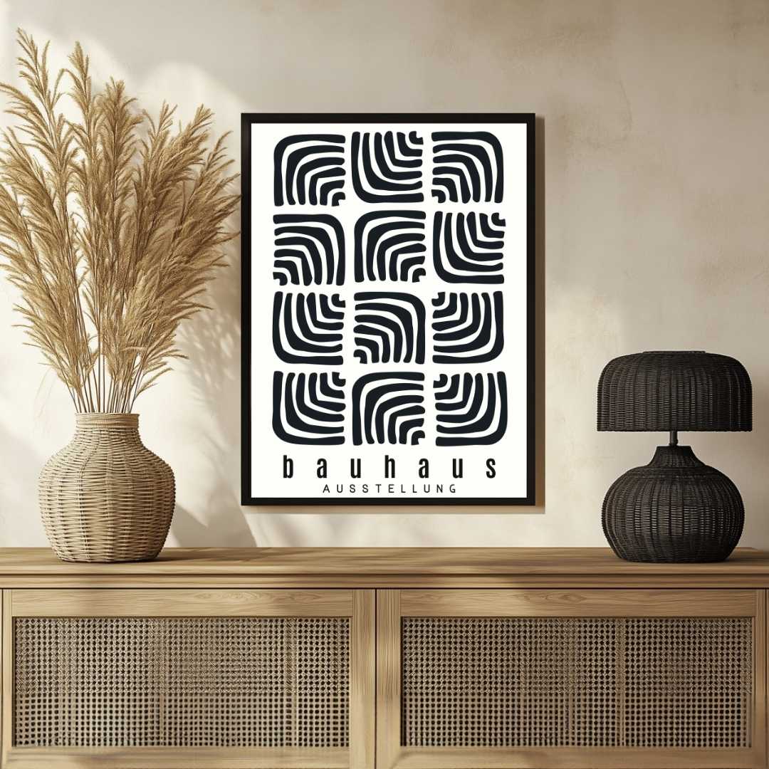 Bauhaus Abstract Organic Labyrinth Blocks Poster | Vertical White Framed Wall Art 2 : 3 Vertical Premium Wall Art Canvas by MeriDeewar