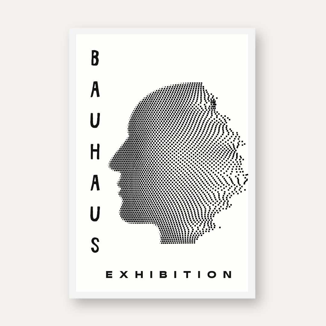 Bauhaus Abstract Pixelated Human Silhouette Exhibition Poster | Vertical High-Contrast White Framed Wall Art 2 : 3 Vertical Premium Wall Art Canvas by MeriDeewar