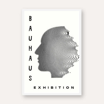 Bauhaus Abstract Pixelated Human Silhouette Exhibition Poster | Vertical High-Contrast White Framed Wall Art 2 : 3 Vertical Premium Wall Art Canvas by MeriDeewar