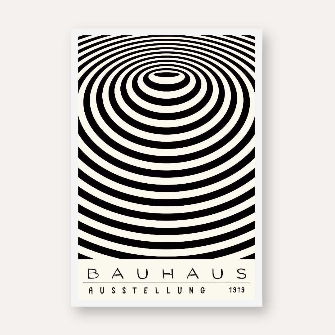 Bauhaus "Ausstellung 1919" Concentric Optical Ripple Poster | Vertical High-Contrast White Framed Wall Art 2 : 3 Vertical Premium Wall Art Canvas by MeriDeewar