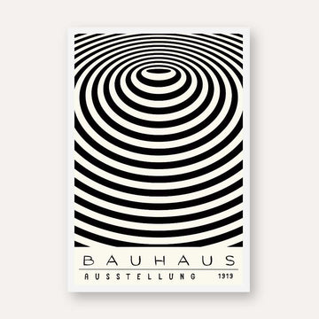 Bauhaus "Ausstellung 1919" Concentric Optical Ripple Poster | Vertical High-Contrast White Framed Wall Art 2 : 3 Vertical Premium Wall Art Canvas by MeriDeewar