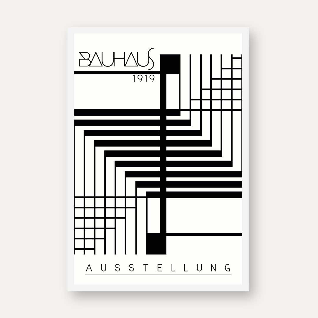Bauhaus "Ausstellung 1919" Intersecting Geometric Grid & Step Tracks Poster | Vertical High-Contrast White Framed Wall Art 2 : 3 Vertical Premium Wall Art Canvas by MeriDeewar