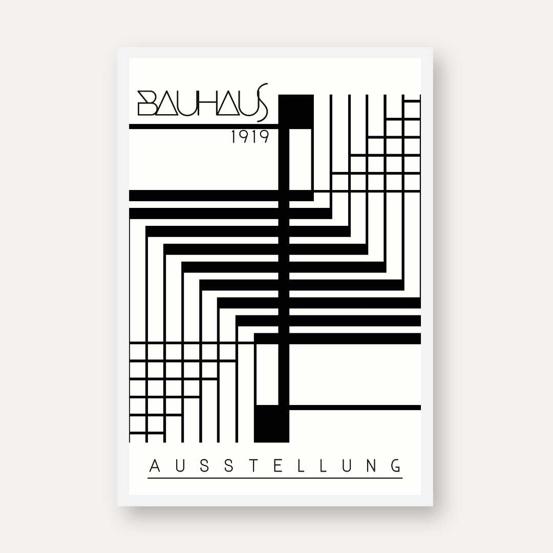 Bauhaus "Ausstellung 1919" Intersecting Geometric Grid & Step Tracks Poster | Vertical High-Contrast White Framed Wall Art 2 : 3 Vertical Premium Wall Art Canvas by MeriDeewar
