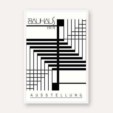 Bauhaus "Ausstellung 1919" Intersecting Geometric Grid & Step Tracks Poster | Vertical High-Contrast White Framed Wall Art 2 : 3 Vertical Premium Wall Art Canvas by MeriDeewar