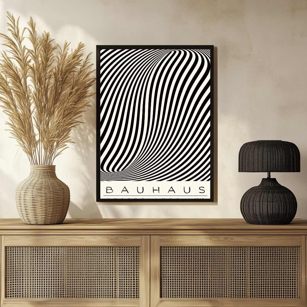 Bauhaus "Ausstellung 1919" Kinetic Optical Wave Poster | Vertical High-Contrast White Framed Wall Art 2 : 3 Vertical Premium Wall Art Canvas by MeriDeewar