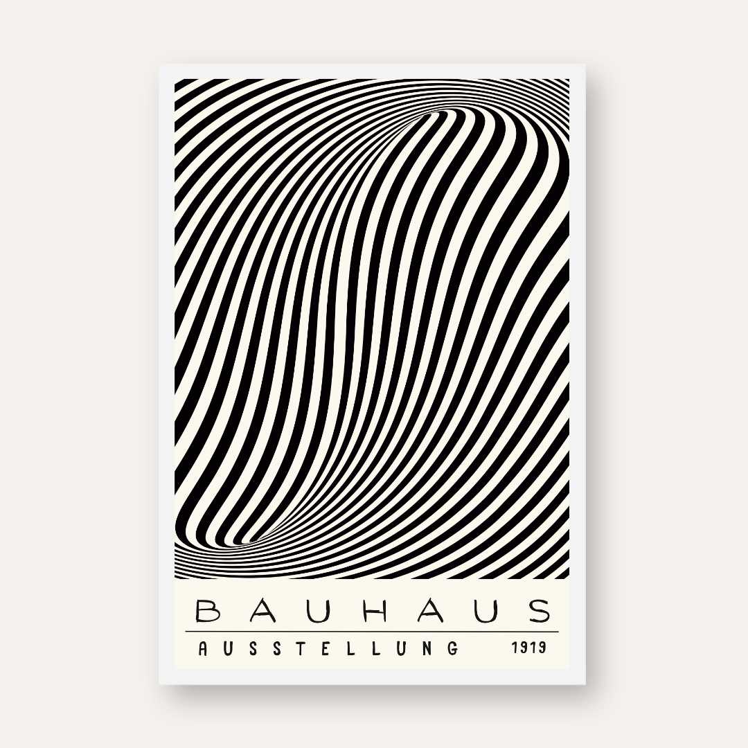 Bauhaus "Ausstellung 1919" Kinetic Optical Wave Poster | Vertical High-Contrast White Framed Wall Art 2 : 3 Vertical Premium Wall Art Canvas by MeriDeewar