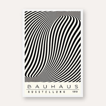 Bauhaus "Ausstellung 1919" Kinetic Optical Wave Poster | Vertical High-Contrast White Framed Wall Art 2 : 3 Vertical Premium Wall Art Canvas by MeriDeewar
