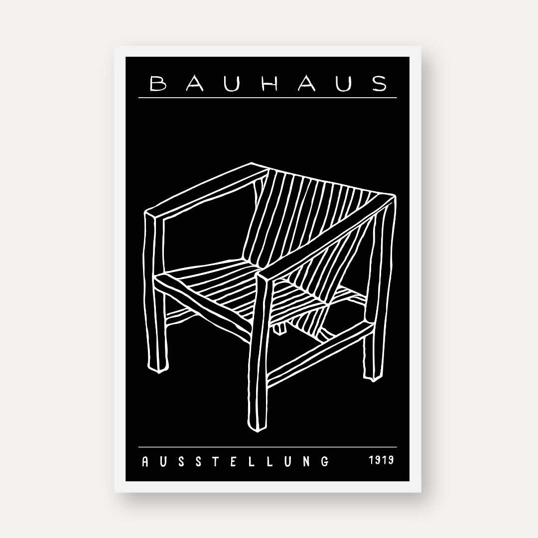 Bauhaus "Ausstellung 1919" Minimalist Armchair Sketch Poster | Vertical High-Contrast White Framed Wall Art 2 : 3 Vertical Premium Wall Art Canvas by MeriDeewar