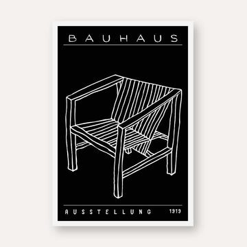 Bauhaus "Ausstellung 1919" Minimalist Armchair Sketch Poster | Vertical High-Contrast White Framed Wall Art 2 : 3 Vertical Premium Wall Art Canvas by MeriDeewar