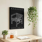Bauhaus "Ausstellung 1919" Minimalist Armchair Sketch Poster | Vertical High-Contrast White Framed Wall Art 2 : 3 Vertical Premium Wall Art Canvas by MeriDeewar